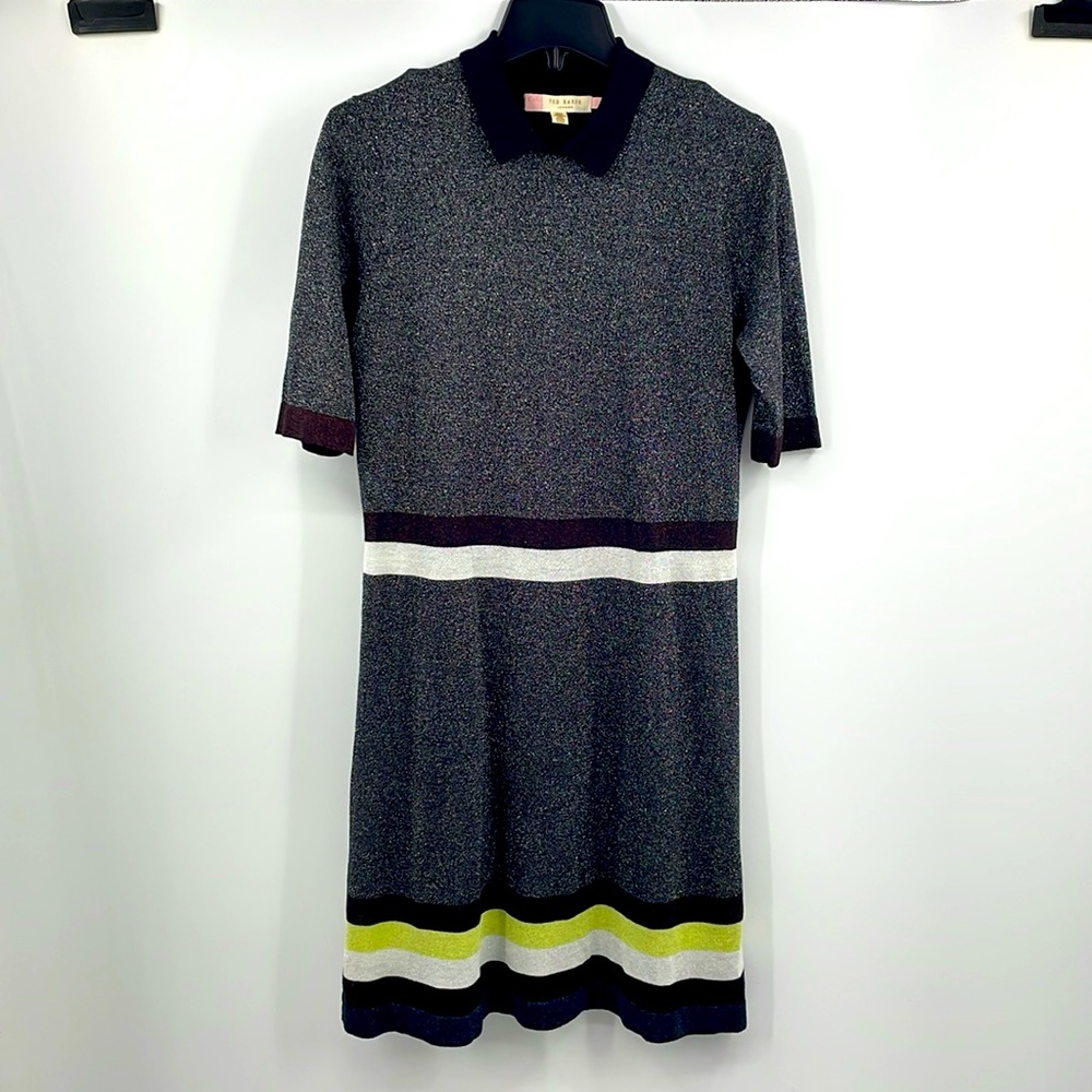 Ted Baker London Metallic Collared Shimmer Layered 2 Piece Dress Size 2